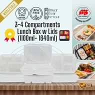 {MSV-WS} 3-4 Compartments Lunch Box Microwavable Plastic Takeaway Anti Leak MS 1200TC 1200TS 1200QC 