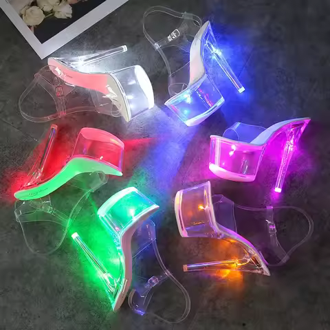 17CM Mclubgirl 34-43 New Heels Nightclub High Heels Shoes Luminous Sandals Shoes Catwalk Pole Dancin