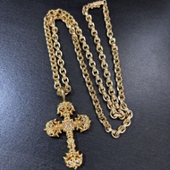 Necklace 22K Gold Diamond Flame Cross Letter Chain Necklace 078