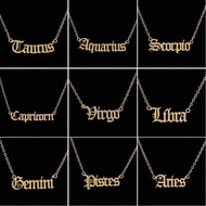 Personalize Jewelry Leo Zodiac Astrology Necklace Star Sign 12 Constellation Old English Letter Arie