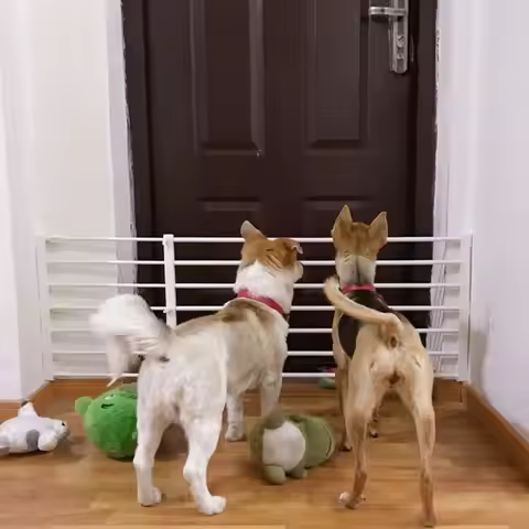 1Set Gate Railing for Pets Punch-free Pet Gate Expandable Metal Dog Gate with Door for Small Dogs In