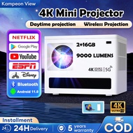 Projector mini Android 11.0 4K Portable Projector Support Netflix/YouTube Connect To WIFI & Bluetoot