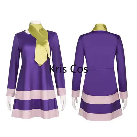 Daphne Cosplay Costume TV Daphne Disguise Purple Dress Scarf Set for Women Fancy Clothes Halloween C