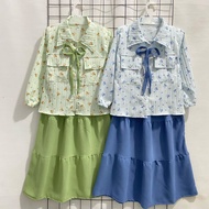 CHILDREN'S SKIRT SET 2-12 YEARS OLD, MODERN CRINKLE MATERIAL baju budak perempuan set baju budak per