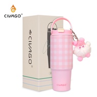 CIVAGO (30oz)แก้วเก็บความร้อนแบบมีหลอดสำหรับเด็กผู้หญิงแก้วมีความจุขนาดใหญ่ สเตนเลส แก้วน้ำเย็นจัด