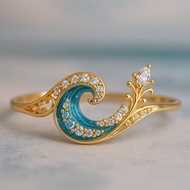 2026 Ring Dellon Micro-Inlaid Zircon Fashion Creative Ocean Style Wave Exquisite Niche Light Luxury 