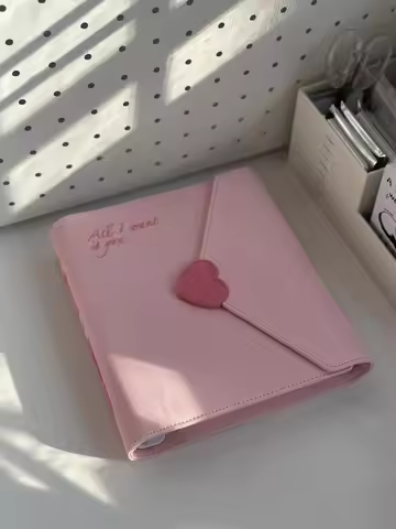 A5 Pink Denim Binder Love Pocket Album Idol Anime 3-inch Photo Collect Book Korean 포카 바인더