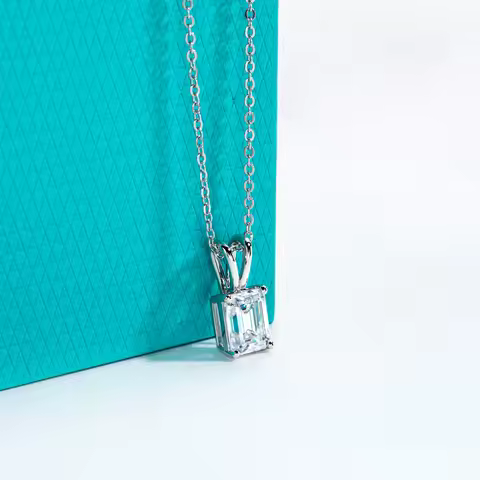 AnuJewel 2ct/3ct/4ct/5ct D Color Emerald Cut Moissanite Diamond Pendant Necklace 925 Sterling Silver