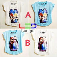 Baju Kaos Tops Tshirt T-shirt T shirt Girls Coco Ice Import Cartoon Character Frozen LED Lights Age 