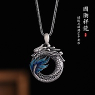 999Pure Silver Zodiac Dragon Pendant for Men and Women, Vintage Ethnic Style Peace Buckle Pendant, D