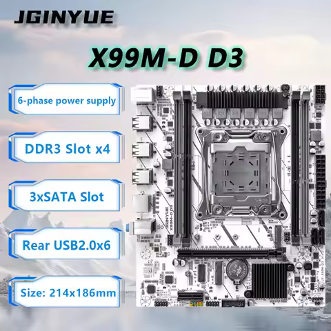 JGINYUE X99 Motherboard LGA2011-3 M-ATX Support Xeon E5 26XX V3 V4 CPU DDR3 ECC RAM MAX 64GB X99M-D