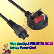 #1506 [UK PLUG] High Quality 3 PIN UK TO IEC C5 LAPTOP Power Cord with Fuse Protection, 180CM, 13A, 