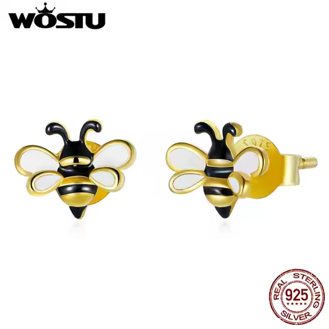 WOSTU 925 Sterling Silver Small Bee Earrings Simple Cute Insect studs Earrings For Women Fashion Sil