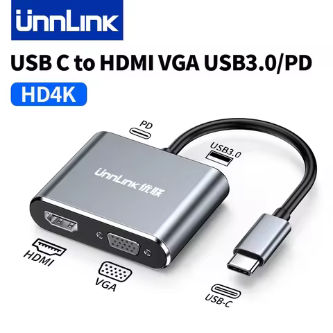 Unnlink USB C to HDMI VGA USB 3.0 Converter Type C Adapter for Macbook Samsung Dex Laptop Phone to T