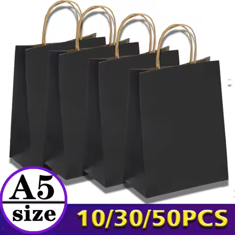 10/30/50pcs A5size Black Kraft Paper Bag Wholesale Birthday Party Candy Jewelry Gift Bag Christening