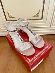 現貨特價 真品 Rene Caovilla Dariella水鑽緞面低跟涼鞋 晚宴鞋 粉