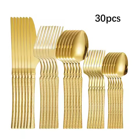 6/30pcs Golden Waist Knife, Fork and Spoon Stainless Steel Tableware Set Dessert Fork and Spoon Stea