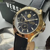 VERSUS VERSACE凡賽斯精品錶,編號：VV00368,48mm六角形金色精鋼錶殼寶藍色錶盤真皮皮革寶藍錶帶