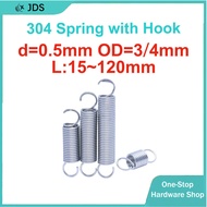 304 Stainless Steel Tension Spring | Tension Spring With Hook | Open/Closed Hook Spring d=0.5mm OD=3