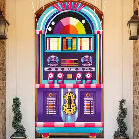 Door Cover 50s Party Decoration Door Banner Backdrop Rock and Roll Birthday Holidays Hanging Banner