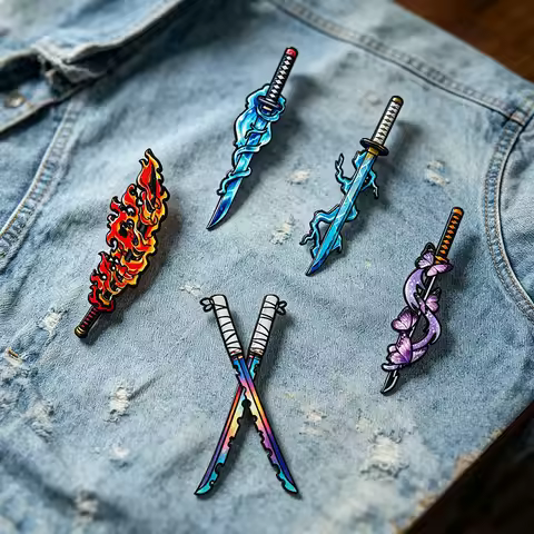 5pcs Anime Enamel Pins Elemental Fire Water Lightning Butterfly Nichirin Swords Pins Set Anime Cospl