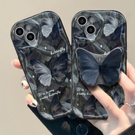 Luxury Love Heart Bracelet Black Butterfly Stand Holder Casing For Samsung Galaxy A10 A11 A51 A71 A50 A30S A50S A32 A52 A02 J7Prime A03 A53 A73 A24 A05S A05 A31 Phone Case