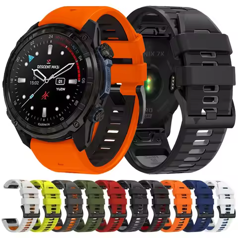 22mm 26mm QuickFit Two Tone Silicone Straps for Garmin Descent Mk3i 51mm Mk2 Soft Watchbands for Gar