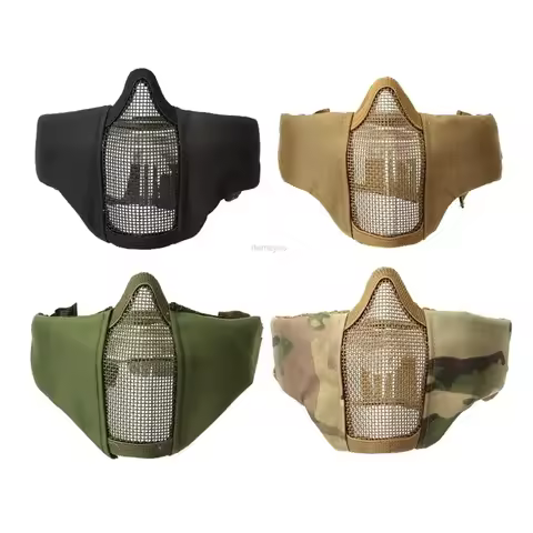 Tactical Airsoft Paintball Half Face Mask Camo Half Lower Face Metal Steel Net Mesh Mask Hunting Pro