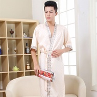 ⊙☬✔Baju Tidur Sutera Lelaki Musim Panas Baju Kurus Ais Sutera Nipis Lengan Pendek Pakaian Lelaki Lel