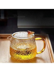 1入組350毫升帶有錘紋圖案的玻璃茶壺,適用於電磁爐和瓦斯爐,配備過濾網,採用耐高溫硼矽酸玻璃製成
