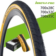 INNOVA 700C Gravel Road Bike Tire 700x28C 32C 35C 60TPI Lightweight Folding Bicycle Yellow Sidewall 