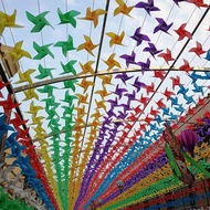 100pcs/30M  Fiesta Banderitas Plastic Outdoor Assorted Color use for Opening Store Lucky Fiesta Bann