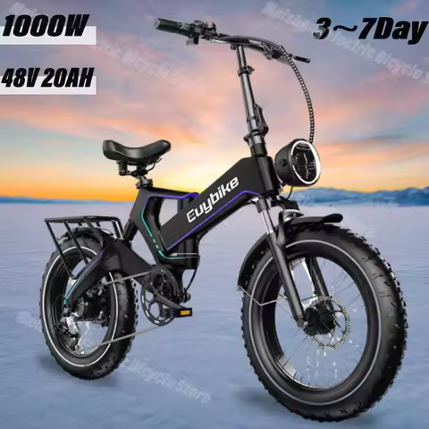 Ebike K6T 1000W 48V 20AH 20" Uni-Body Magnesium Electric Bike Folding Electric Bicycle 8 Speed Fat T