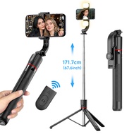 F15 Selfie Stick Tripod with Bluetooth Remote, 6-Section Extendable Pole, 360° Rotation, Fill Light 