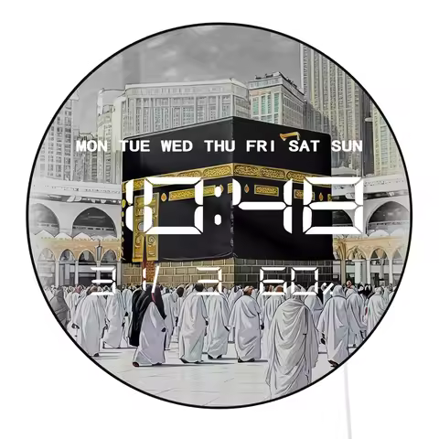 Makkah Holy Kaaba Mecca LED Electronic Wall Clock Large Display Makkah Sacred Digital Wall Clock Isl