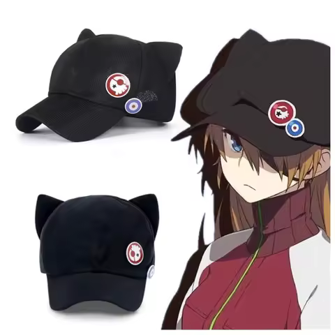 Anime Cosplay Asuka Hat EVA Shikinami Rangure Badge Cat Ear Girls Peak Baseball Cap Summer breatha H