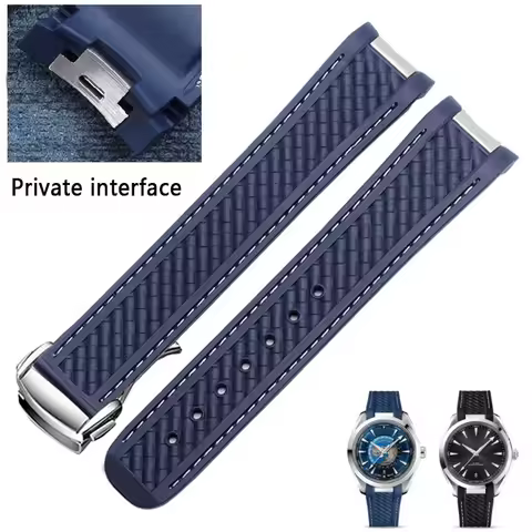 Rubber Watchband For Omega AT150 Seamaster 300 AQUA TERRA Diving watches straps Black Blue Silicone
