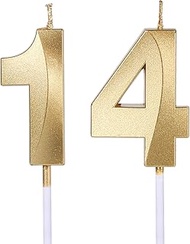 Gold 14th & 41st Birthday Candles for Cakes, Number 14 41 Glitter Candle Cake Topper for Party Anniv