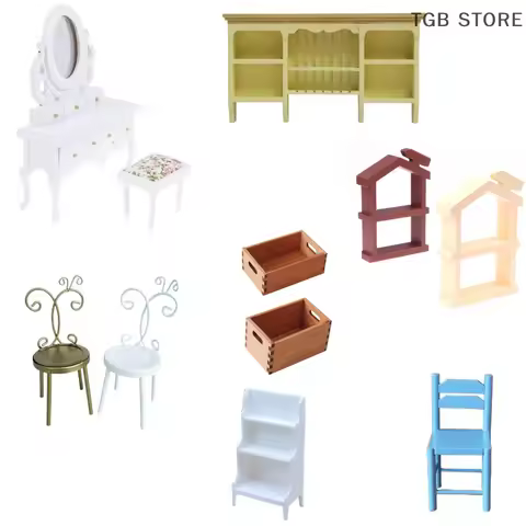 1:12 Dollhouse Miniature Furniture Model Table Model Bedroom Desk Stool Pretend Play Toys Gifts