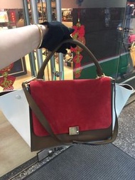 典精品名店 Celine 真品 三拼 Trapeze 冏包 蝙蝠 鞦韆 水餃 肩背 兩用 包 現貨