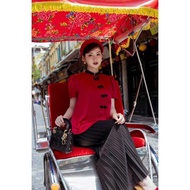 Set đồ nữ mặc Tết mặc đi chơi áo ngắn tay cổ trụ đính khuy kiểu sườn xám mặc cùng chân váy xếp ly dà