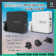 Megivo - World Link GaN 140W 黑色 氮化鎵 USB-A 單Type-C直出140W 筆記本電腦 移動電源 智能手機充電器