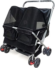 Double Decker Pet Stroller Dogs Cats Strolling Cart 3-in-1 Foldable 4 Wheels Detachable Carrier Trav