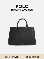 Polo Ralph Lauren Hanna 37托特包手挽袋黑色皮革耐磨實用大容量[平行進口]
