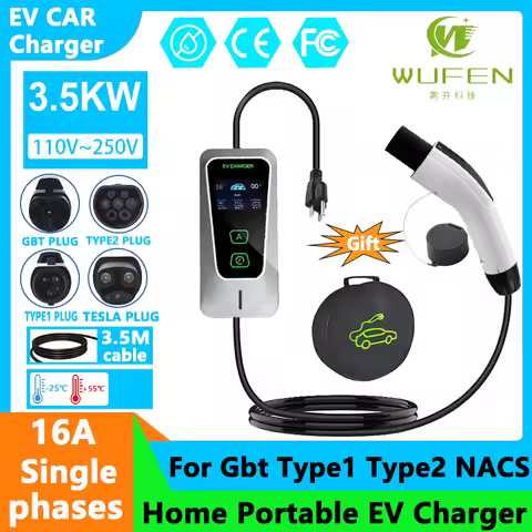 110v Portable EV Charging Station Type 1 Type2 Charger 16A Electric Vehicle Charger GBT 3.5kw For Te