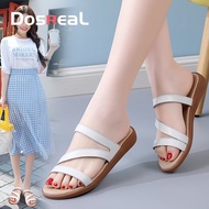 1028โดสเรียลสไลด์สีขาวสำหรับผู้หญิง,หนังแท้35-41รองเท้าแตะผู้หญิงฉบับภาษาเกาหลีรองเท้าแตะสตรีฤดูร้อนกันลื่น