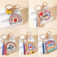 Teacher's Day keychain Rainbow Wooden Sign Tassel Keychains Creative Pencil Love Pendant Graduation 