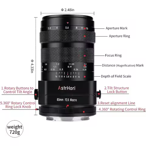 AstrHori 85mm F2.8 Full Frame Macro Tilt Lens Manual Focus Prime Camera Lens for Nikon Z Sony E Cano