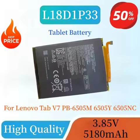 100% New High Quality L18D1P33 3.85V 5180mAh Tablet Battery For Lenovo Tab V7 PB-6505M 6505Y 6505NC 