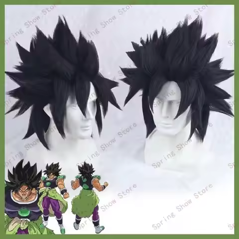 JP Anime DBZ Super Saiyan Broly Cosplay Synthetic Hair Short Black Spiky Styled Comic Wig